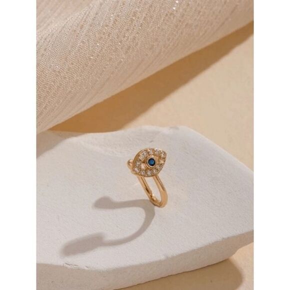 GOLD DIAMOND SAPPHIRE EVIL EYE NOSE CUFF - Picture 1 of 4